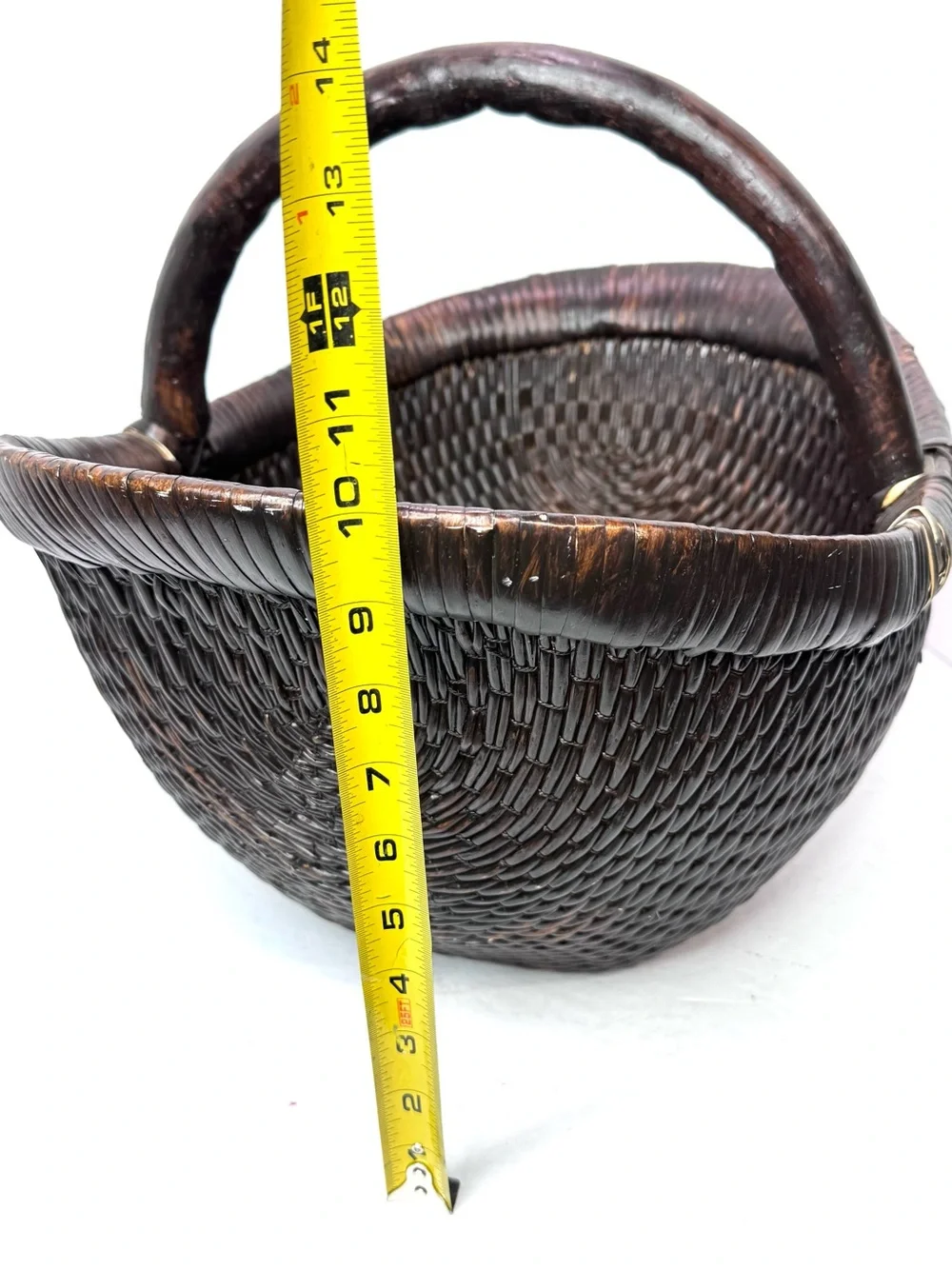 Vintage-Inspired Wicker Basket Brown Willow Large Handwoven One Handle
